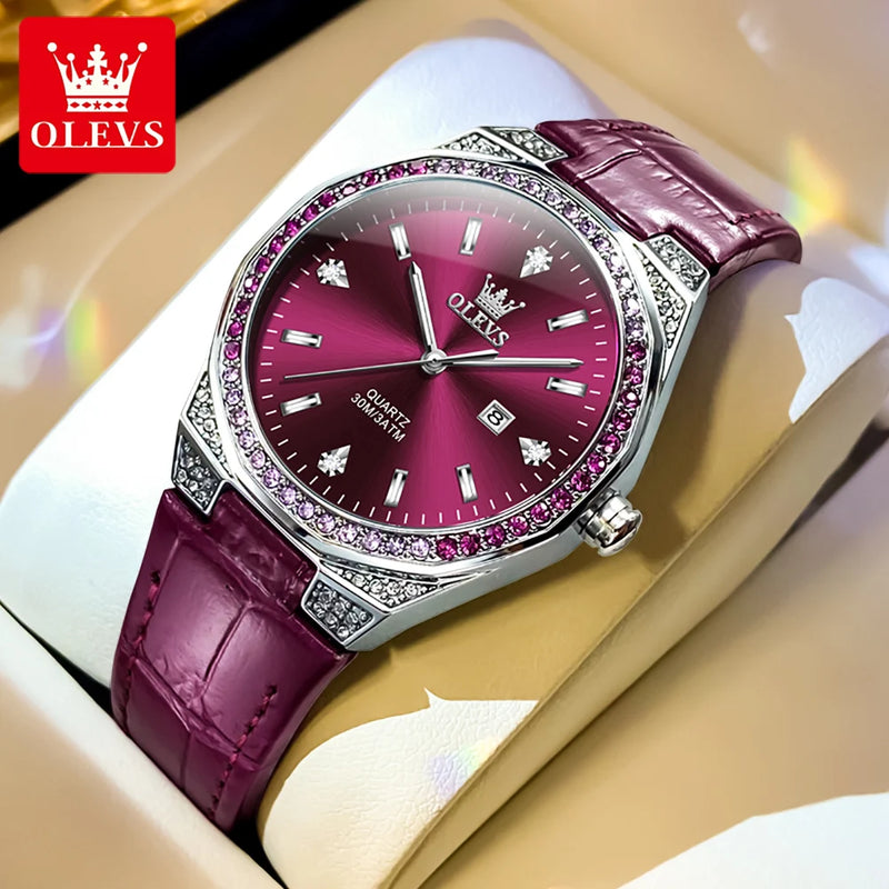 Relógio Feminino OLEVS Diamond Elegance com Pulseira de Couro