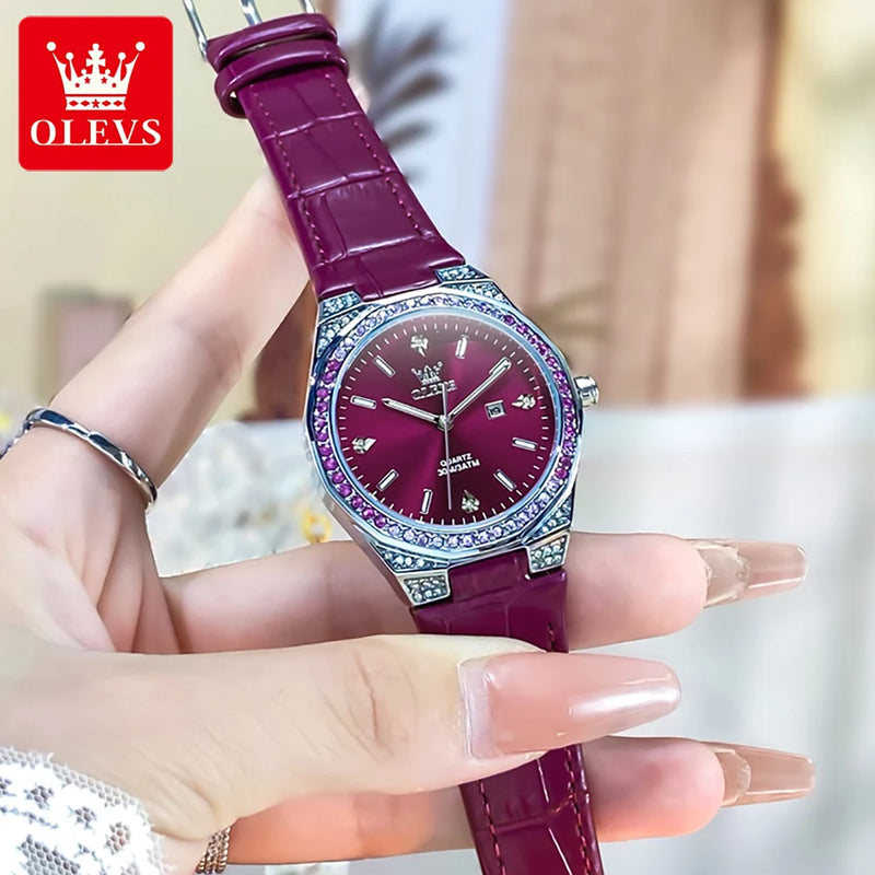 Relógio Feminino OLEVS Diamond Elegance com Pulseira de Couro