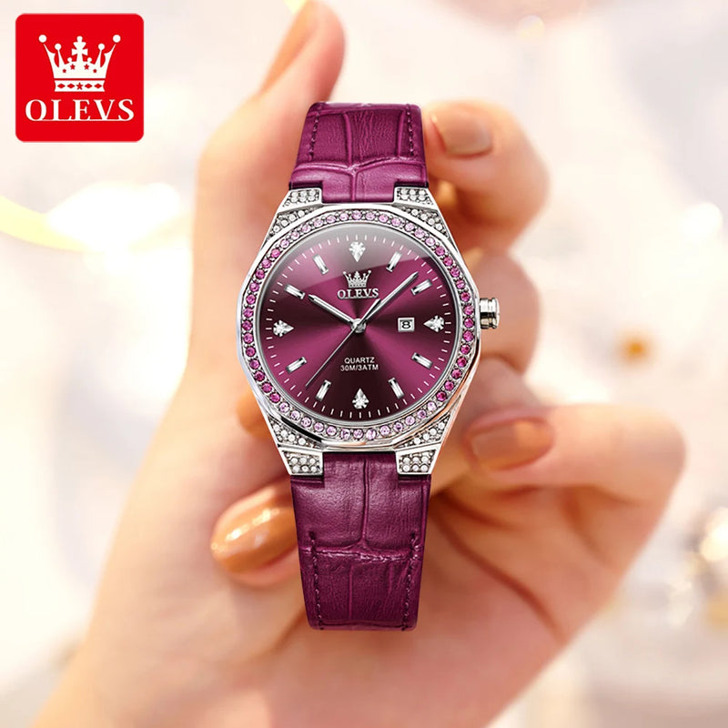 Relógio Feminino OLEVS Diamond Elegance com Pulseira de Couro