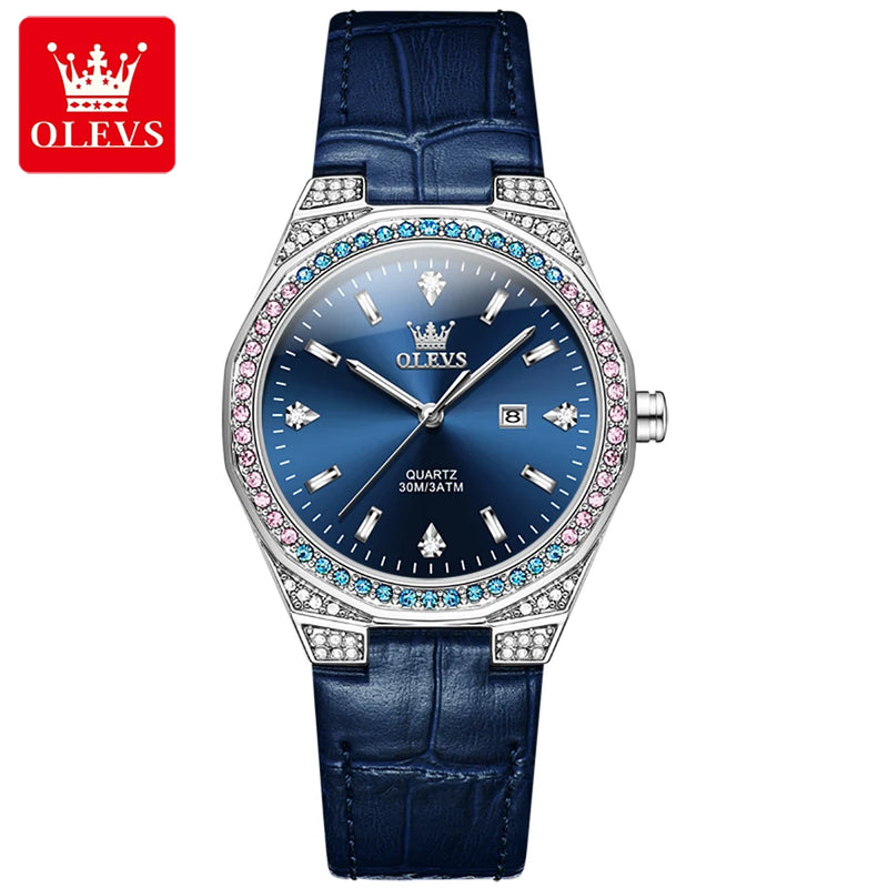 Relógio Feminino OLEVS Diamond Elegance com Pulseira de Couro