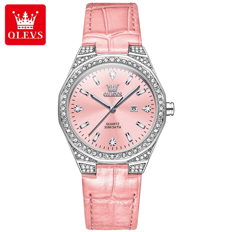 Relógio Feminino OLEVS Diamond Elegance com Pulseira de Couro